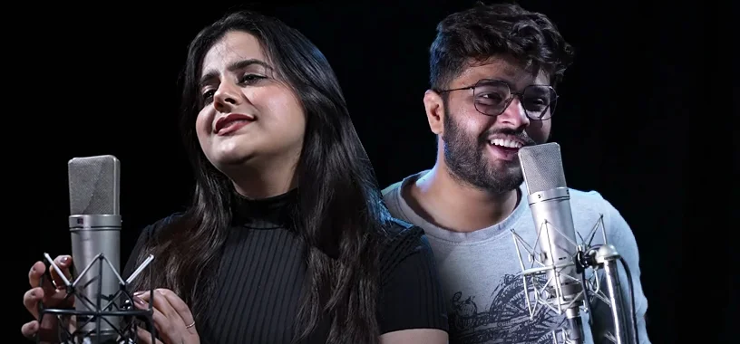 Professional singing diploma student recording vocals in T-Series studio